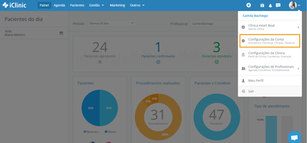 configurações da conta